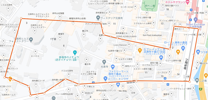 麻布山元町エリア Google Mapの画像